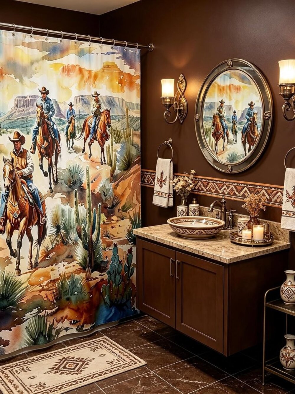 Western Cowboy Kids Shower Curtains,West Horse Desert Cactus Bathroom Curtain,Vi